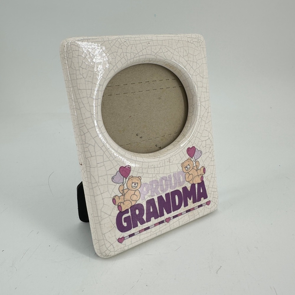 Russ Berrie Proud Grandma Ceramic Crackle Glaze Teddy Bear Picture Frame 5633